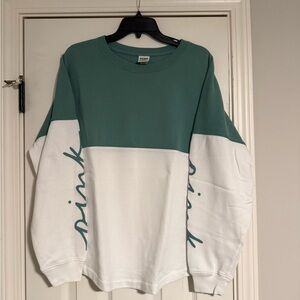 PINK Victoria's Secret Mint Green and White Sweatshirt